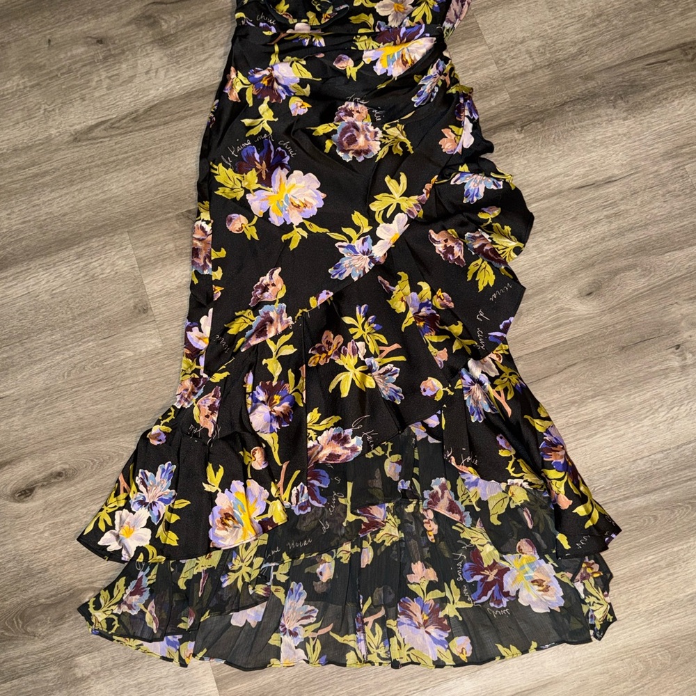 Cinq à Sept One Shoulder Floral Yellow Dress - Picture 8 of 13